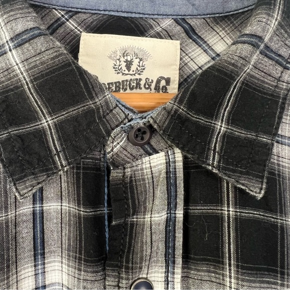 Roebuck & Co plaid Western shirt men’s black grey white blue snap button… - Picture 9 of 11